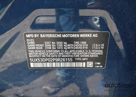 2023 BMW X3 xDrive30I from USA, damaged, VIN 5UX53DP02P9R26155
